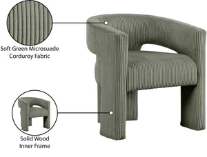 Meridian Furniture Riz Barrel Accent Chair Wide Ribbed Corduroy Upholstery Curved Seat for Modern Interiors Green 11055Green-C