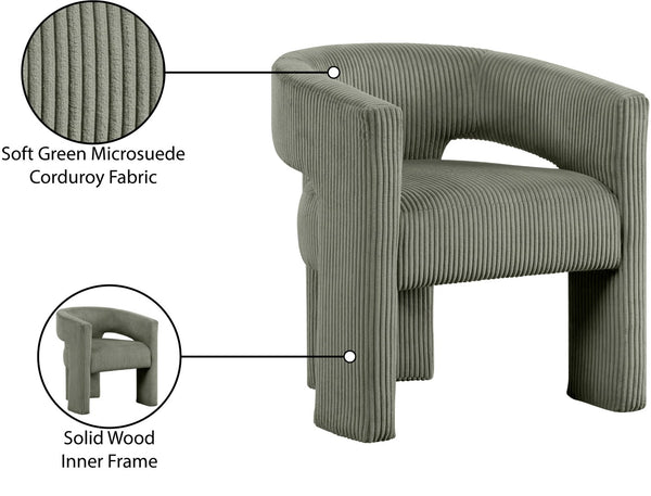 Meridian Furniture Riz Barrel Accent Chair Wide Ribbed Corduroy Upholstery Curved Seat for Modern Interiors Green 11055Green-C