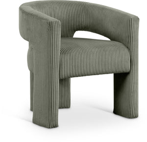 Meridian Furniture Riz Barrel Accent Chair Wide Ribbed Corduroy Upholstery Curved Seat for Modern Interiors Green 11055Green-C
