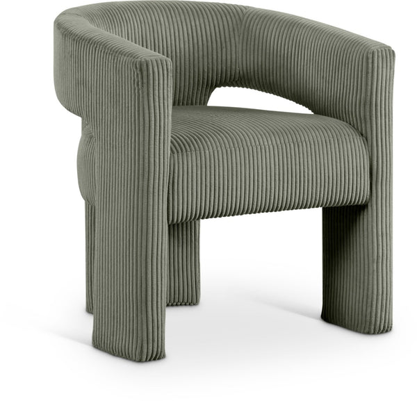 Meridian Furniture Riz Barrel Accent Chair Wide Ribbed Corduroy Upholstery Curved Seat for Modern Interiors Green 11055Green-C