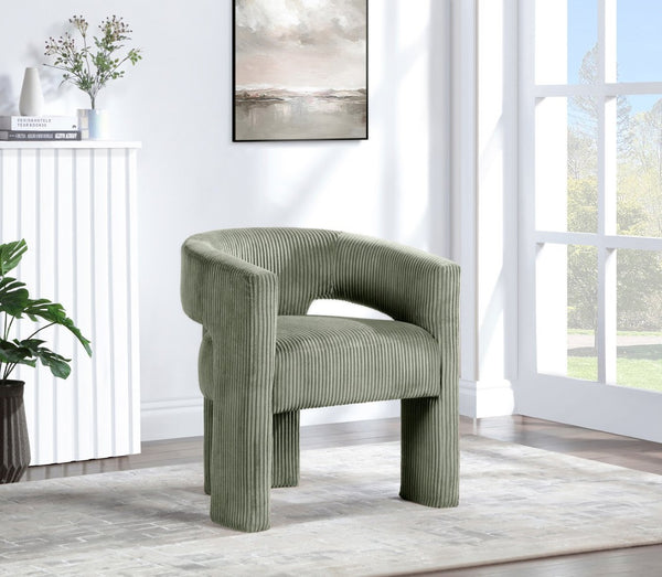 Meridian Furniture Riz Barrel Accent Chair Wide Ribbed Corduroy Upholstery Curved Seat for Modern Interiors Green 11055Green-C