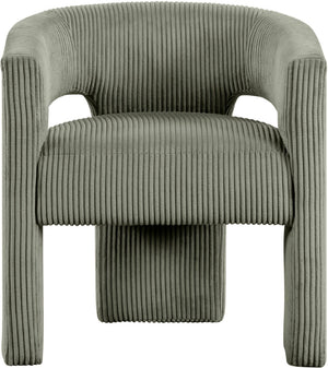Meridian Furniture Riz Barrel Accent Chair Wide Ribbed Corduroy Upholstery Curved Seat for Modern Interiors Green 11055Green-C