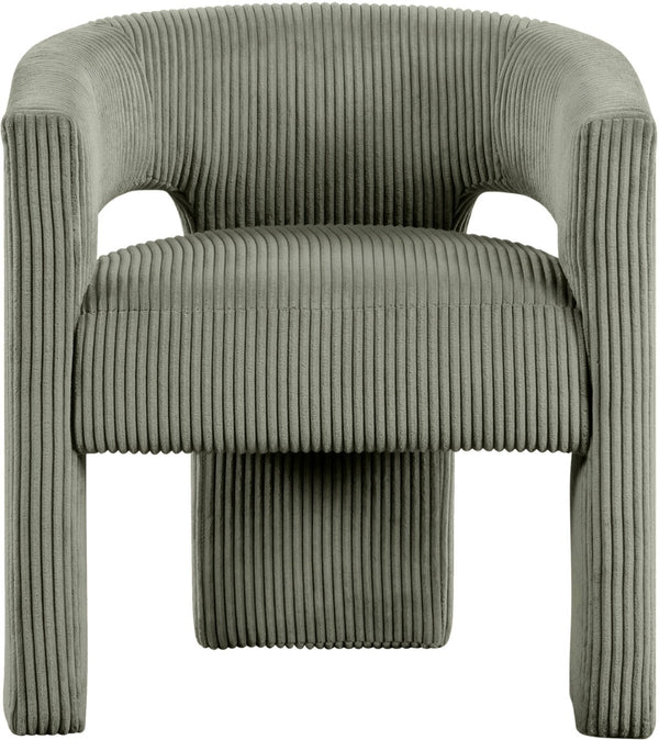 Meridian Furniture Riz Barrel Accent Chair Wide Ribbed Corduroy Upholstery Curved Seat for Modern Interiors Green 11055Green-C