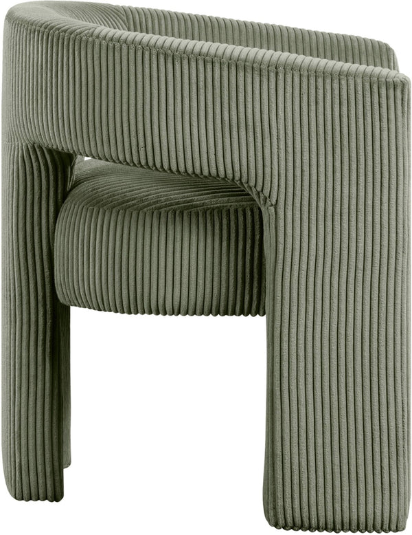 Meridian Furniture Riz Barrel Accent Chair Wide Ribbed Corduroy Upholstery Curved Seat for Modern Interiors Green 11055Green-C
