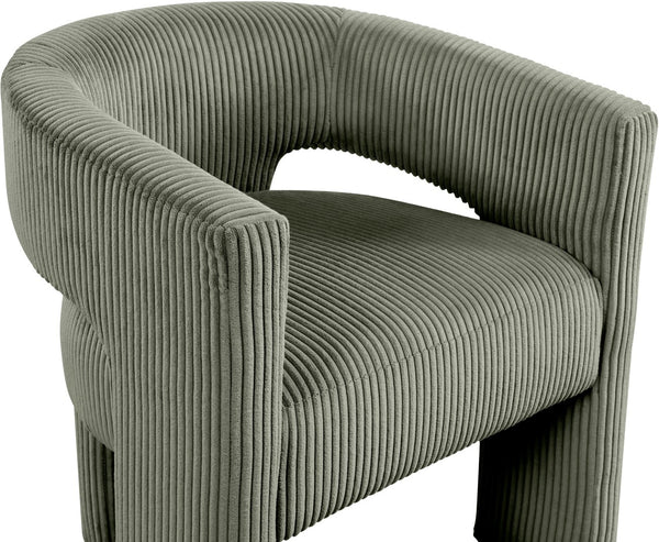 Meridian Furniture Riz Barrel Accent Chair Wide Ribbed Corduroy Upholstery Curved Seat for Modern Interiors Green 11055Green-C