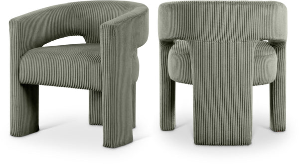 Meridian Furniture Riz Barrel Accent Chair Wide Ribbed Corduroy Upholstery Curved Seat for Modern Interiors Green 11055Green-C