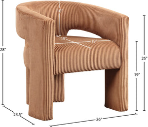 Meridian Furniture Riz Barrel Accent Chair Wide Ribbed Corduroy Upholstery Curved Seat for Modern Interiors Saddle 11055Saddle-C