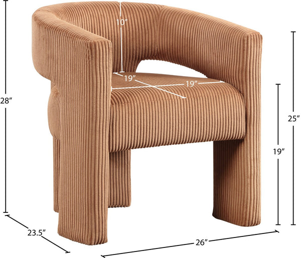 Meridian Furniture Riz Barrel Accent Chair Wide Ribbed Corduroy Upholstery Curved Seat for Modern Interiors Saddle 11055Saddle-C