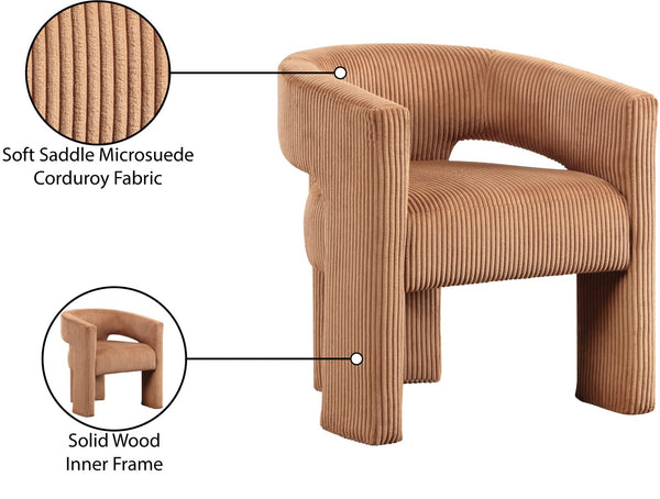 Meridian Furniture Riz Barrel Accent Chair Wide Ribbed Corduroy Upholstery Curved Seat for Modern Interiors Saddle 11055Saddle-C