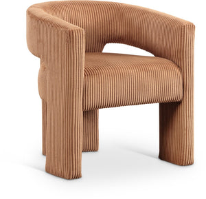 Meridian Furniture Riz Barrel Accent Chair Wide Ribbed Corduroy Upholstery Curved Seat for Modern Interiors Saddle 11055Saddle-C