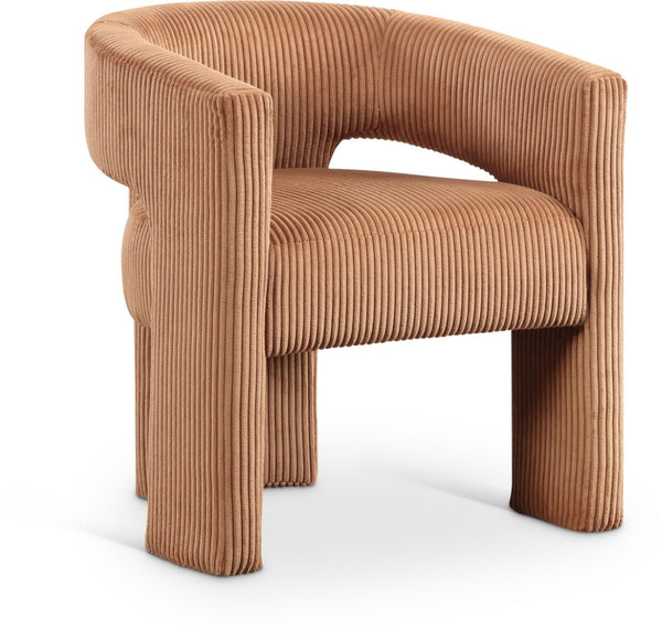 Meridian Furniture Riz Barrel Accent Chair Wide Ribbed Corduroy Upholstery Curved Seat for Modern Interiors Saddle 11055Saddle-C