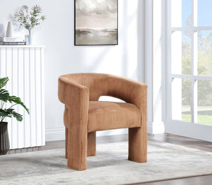 Meridian Furniture Riz Barrel Accent Chair Wide Ribbed Corduroy Upholstery Curved Seat for Modern Interiors Saddle 11055Saddle-C