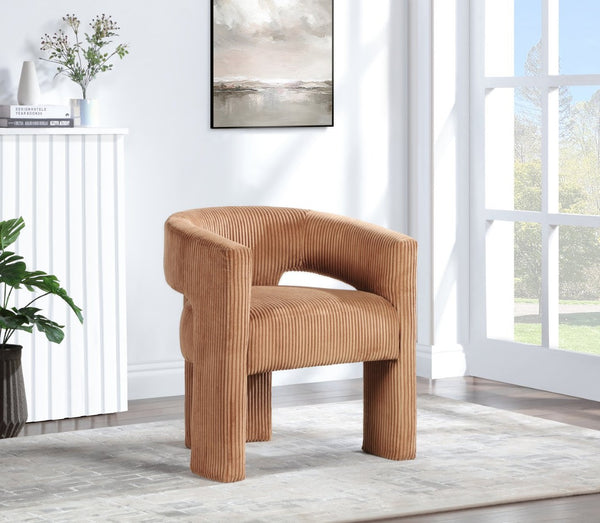 Meridian Furniture Riz Barrel Accent Chair Wide Ribbed Corduroy Upholstery Curved Seat for Modern Interiors Saddle 11055Saddle-C