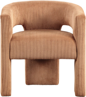 Meridian Furniture Riz Barrel Accent Chair Wide Ribbed Corduroy Upholstery Curved Seat for Modern Interiors Saddle 11055Saddle-C