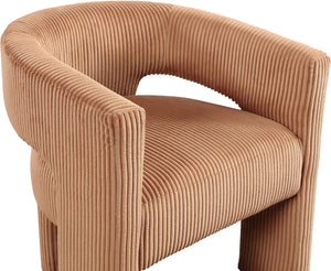 Meridian Furniture Riz Barrel Accent Chair Wide Ribbed Corduroy Upholstery Curved Seat for Modern Interiors Saddle 11055Saddle-C