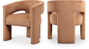 Meridian Furniture Riz Barrel Accent Chair Wide Ribbed Corduroy Upholstery Curved Seat for Modern Interiors Saddle 11055Saddle-C