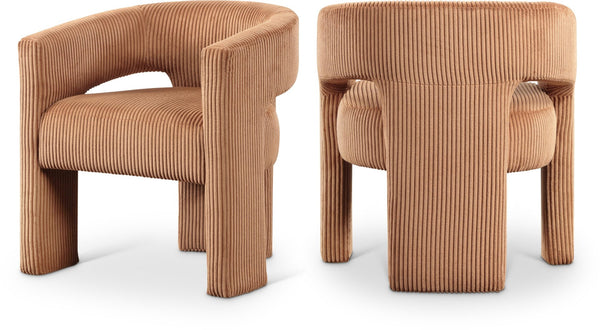 Meridian Furniture Riz Barrel Accent Chair Wide Ribbed Corduroy Upholstery Curved Seat for Modern Interiors Saddle 11055Saddle-C