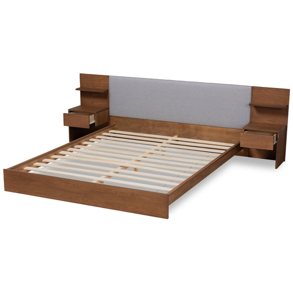 Baxton Studio Baxton Studio Modern Queen Size Platform Bed with Light Grey Upholstery & Walnut Wood Storage Design MG-0052-Light Grey/Ash Walnut-Queen