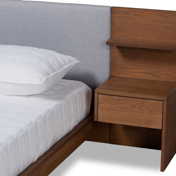 Baxton Studio Baxton Studio Modern Queen Size Platform Bed with Light Grey Upholstery & Walnut Wood Storage Design MG-0052-Light Grey/Ash Walnut-Queen