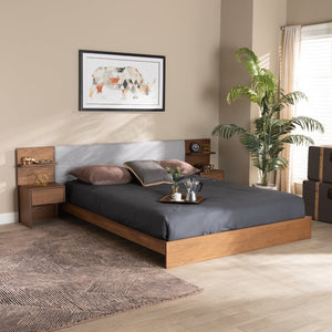 Baxton Studio Baxton Studio Modern Queen Size Platform Bed with Light Grey Upholstery & Walnut Wood Storage Design MG-0052-Light Grey/Ash Walnut-Queen