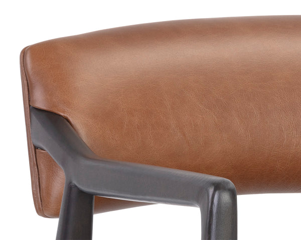 Sunpan Keagan Top Grain Leather Lounge Chair Mid-Century Oak Frame for Study or Sitting Room 110562