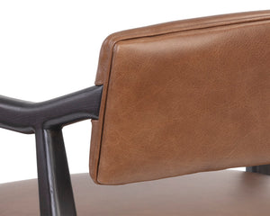 Sunpan Keagan Top Grain Leather Lounge Chair Mid-Century Oak Frame for Study or Sitting Room 110562