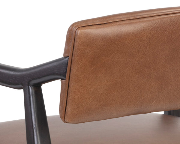 Sunpan Keagan Top Grain Leather Lounge Chair Mid-Century Oak Frame for Study or Sitting Room 110562
