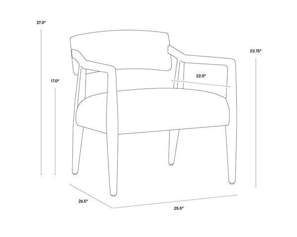 Sunpan Keagan Top Grain Leather Lounge Chair Mid-Century Oak Frame for Study or Sitting Room 110562