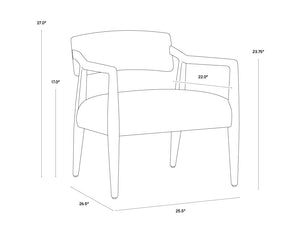 Sunpan Keagan Top Grain Leather Lounge Chair Mid-Century Oak Frame for Study or Sitting Room 110562