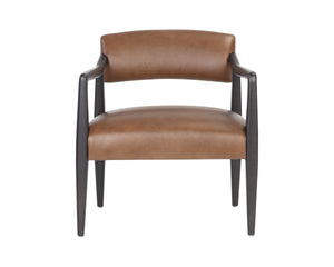 Sunpan Keagan Top Grain Leather Lounge Chair Mid-Century Oak Frame for Study or Sitting Room 110562