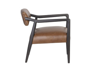 Sunpan Keagan Top Grain Leather Lounge Chair Mid-Century Oak Frame for Study or Sitting Room 110562