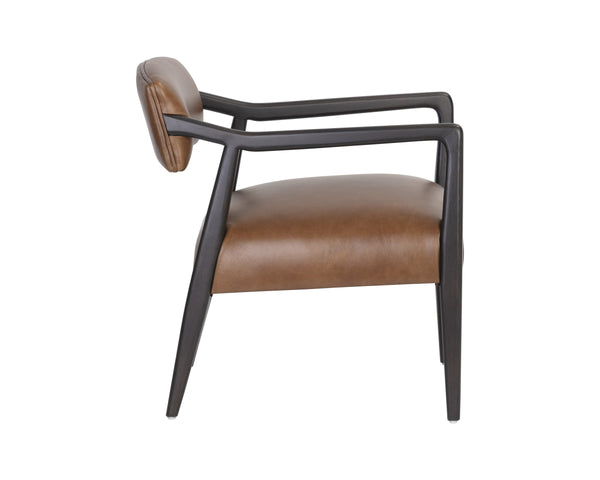 Sunpan Keagan Top Grain Leather Lounge Chair Mid-Century Oak Frame for Study or Sitting Room 110562