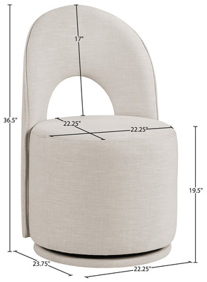 Meridian Furniture Cirelle Swivel Upholstered Dining Chair in Performance Linen Fabric for Modern Living Spaces Beige 11056Beige-C