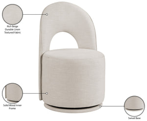 Meridian Furniture Cirelle Swivel Upholstered Dining Chair in Performance Linen Fabric for Modern Living Spaces Beige 11056Beige-C