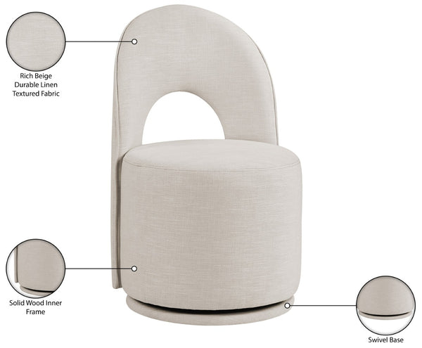 Meridian Furniture Cirelle Swivel Upholstered Dining Chair in Performance Linen Fabric for Modern Living Spaces Beige 11056Beige-C