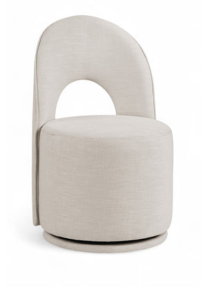 Meridian Furniture Cirelle Swivel Upholstered Dining Chair in Performance Linen Fabric for Modern Living Spaces Beige 11056Beige-C
