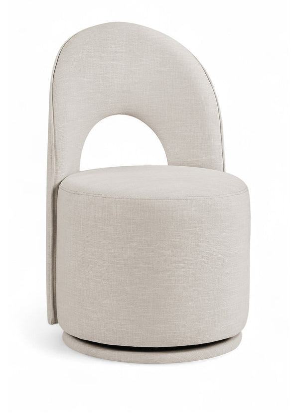 Meridian Furniture Cirelle Swivel Upholstered Dining Chair in Performance Linen Fabric for Modern Living Spaces Beige 11056Beige-C