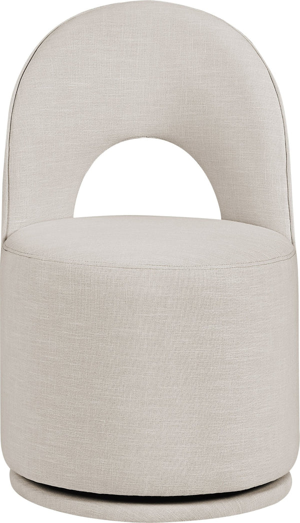 Meridian Furniture Cirelle Swivel Upholstered Dining Chair in Performance Linen Fabric for Modern Living Spaces Beige 11056Beige-C