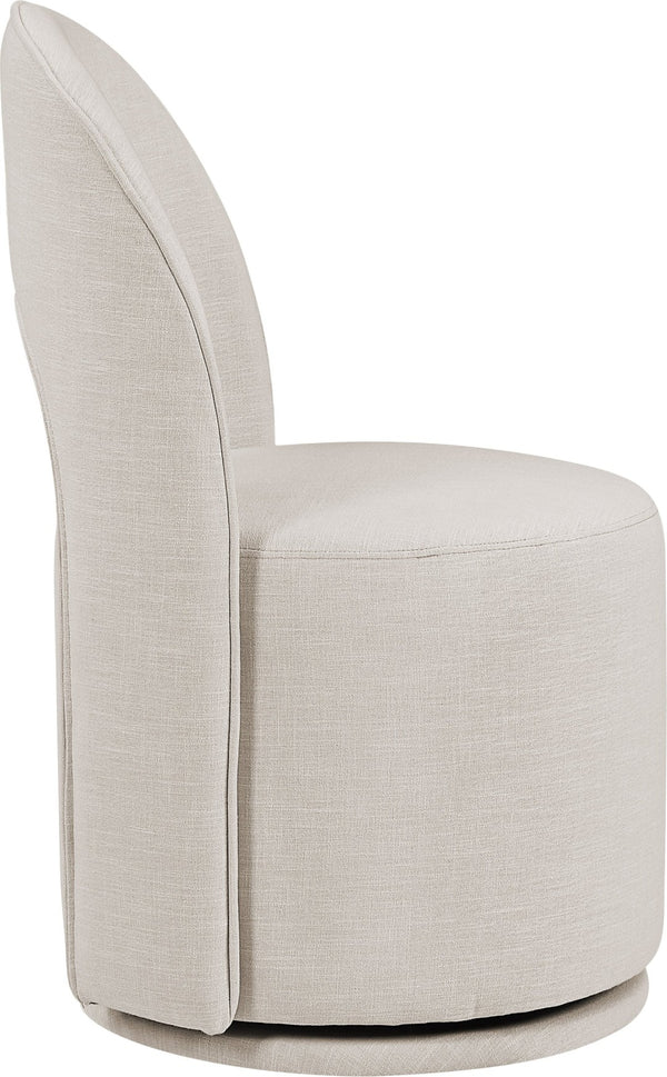 Meridian Furniture Cirelle Swivel Upholstered Dining Chair in Performance Linen Fabric for Modern Living Spaces Beige 11056Beige-C