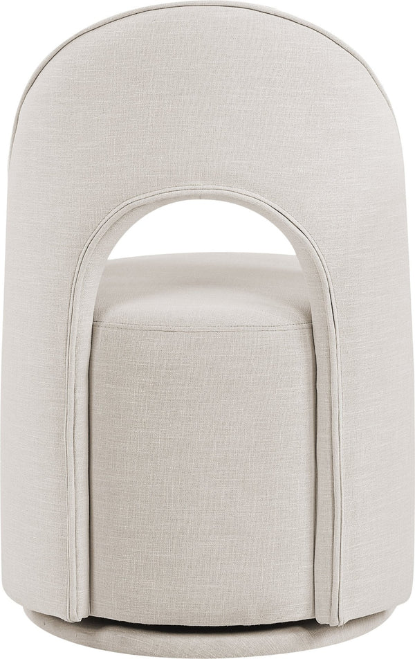 Meridian Furniture Cirelle Swivel Upholstered Dining Chair in Performance Linen Fabric for Modern Living Spaces Beige 11056Beige-C