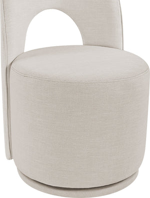 Meridian Furniture Cirelle Swivel Upholstered Dining Chair in Performance Linen Fabric for Modern Living Spaces Beige 11056Beige-C