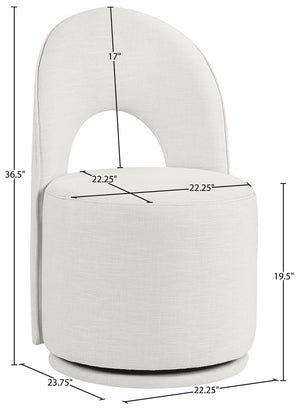 Meridian Furniture Cirelle Swivel Upholstered Dining Chair in Performance Linen Fabric for Modern Living Spaces Cream 11056Cream-C