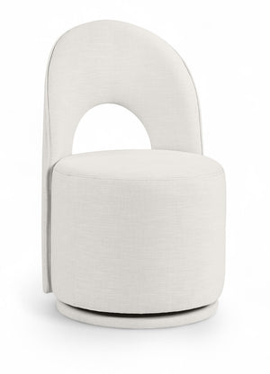 Meridian Furniture Cirelle Swivel Upholstered Dining Chair in Performance Linen Fabric for Modern Living Spaces Cream 11056Cream-C
