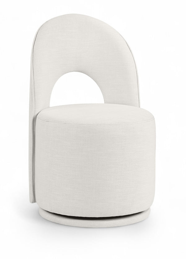 Meridian Furniture Cirelle Swivel Upholstered Dining Chair in Performance Linen Fabric for Modern Living Spaces Cream 11056Cream-C