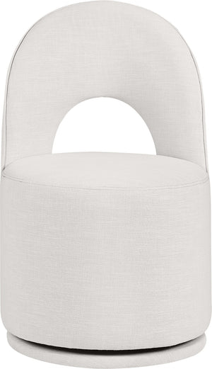 Meridian Furniture Cirelle Swivel Upholstered Dining Chair in Performance Linen Fabric for Modern Living Spaces Cream 11056Cream-C