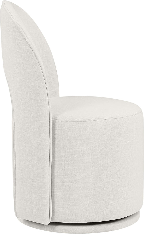 Meridian Furniture Cirelle Swivel Upholstered Dining Chair in Performance Linen Fabric for Modern Living Spaces Cream 11056Cream-C