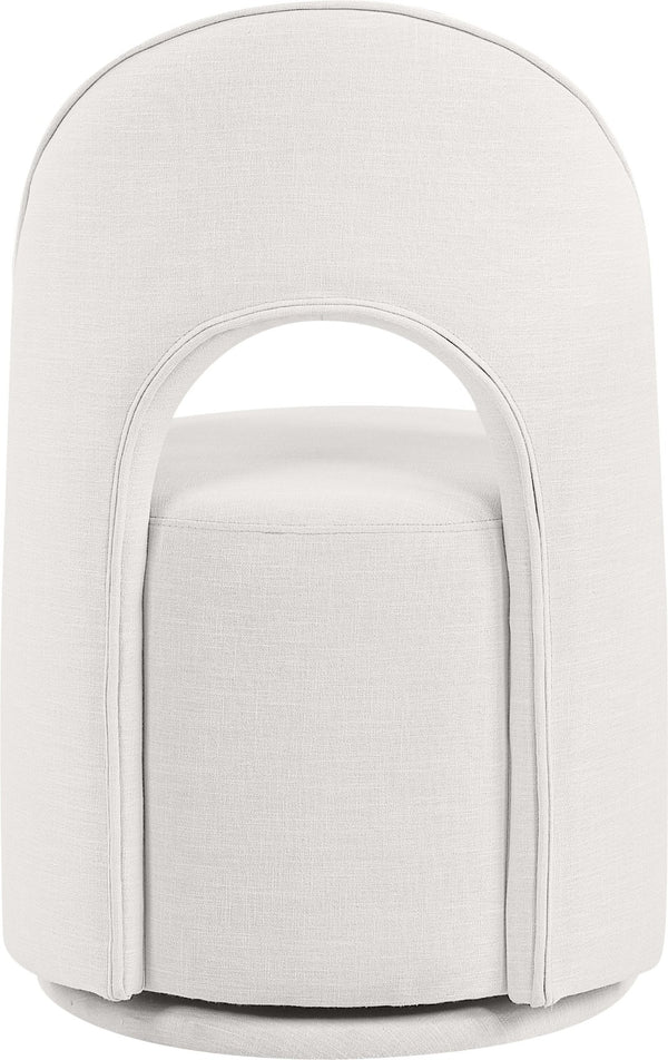 Meridian Furniture Cirelle Swivel Upholstered Dining Chair in Performance Linen Fabric for Modern Living Spaces Cream 11056Cream-C