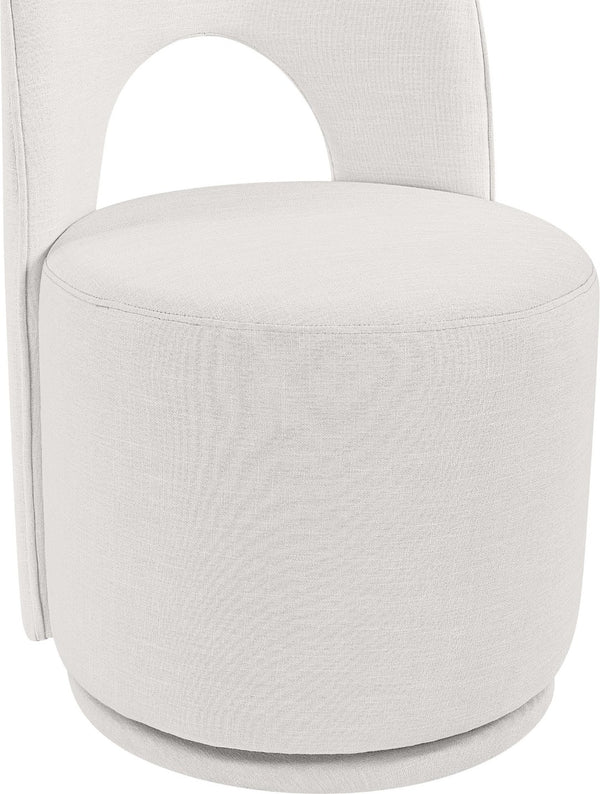 Meridian Furniture Cirelle Swivel Upholstered Dining Chair in Performance Linen Fabric for Modern Living Spaces Cream 11056Cream-C