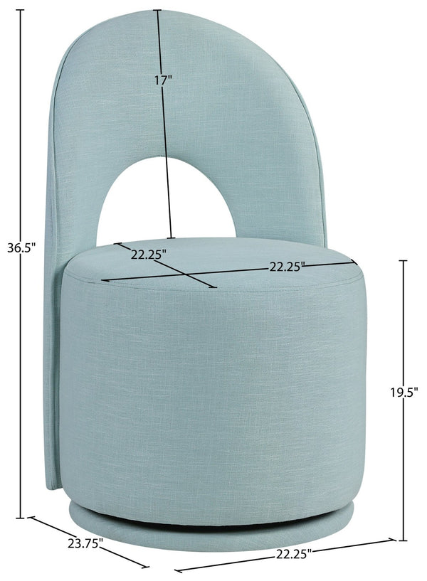 Meridian Furniture Cirelle Swivel Upholstered Dining Chair in Performance Linen Fabric for Modern Living Spaces Light Blue 11056LtBlu-C