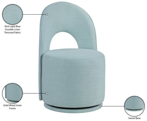 Meridian Furniture Cirelle Swivel Upholstered Dining Chair in Performance Linen Fabric for Modern Living Spaces Light Blue 11056LtBlu-C